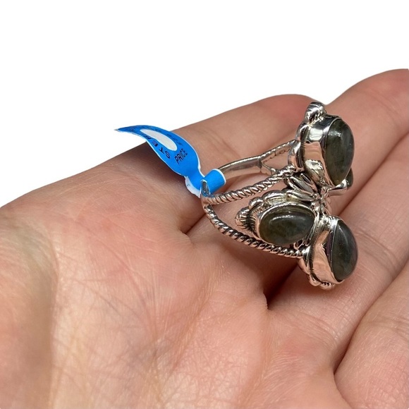 Blue Fire Flash Labradorite Ring Size 7.5 Solid Sterling Silver 925 Statement - Picture 12 of 12